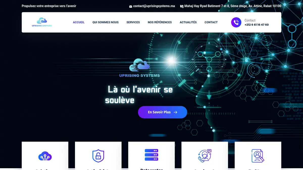 Site web uprisingsystems.ma réalisé par DigiProLink